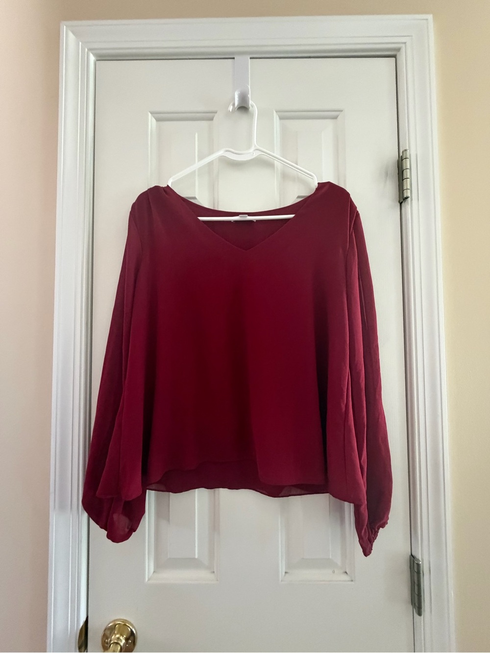 Burgundy V-Neck Long Sleeve Top